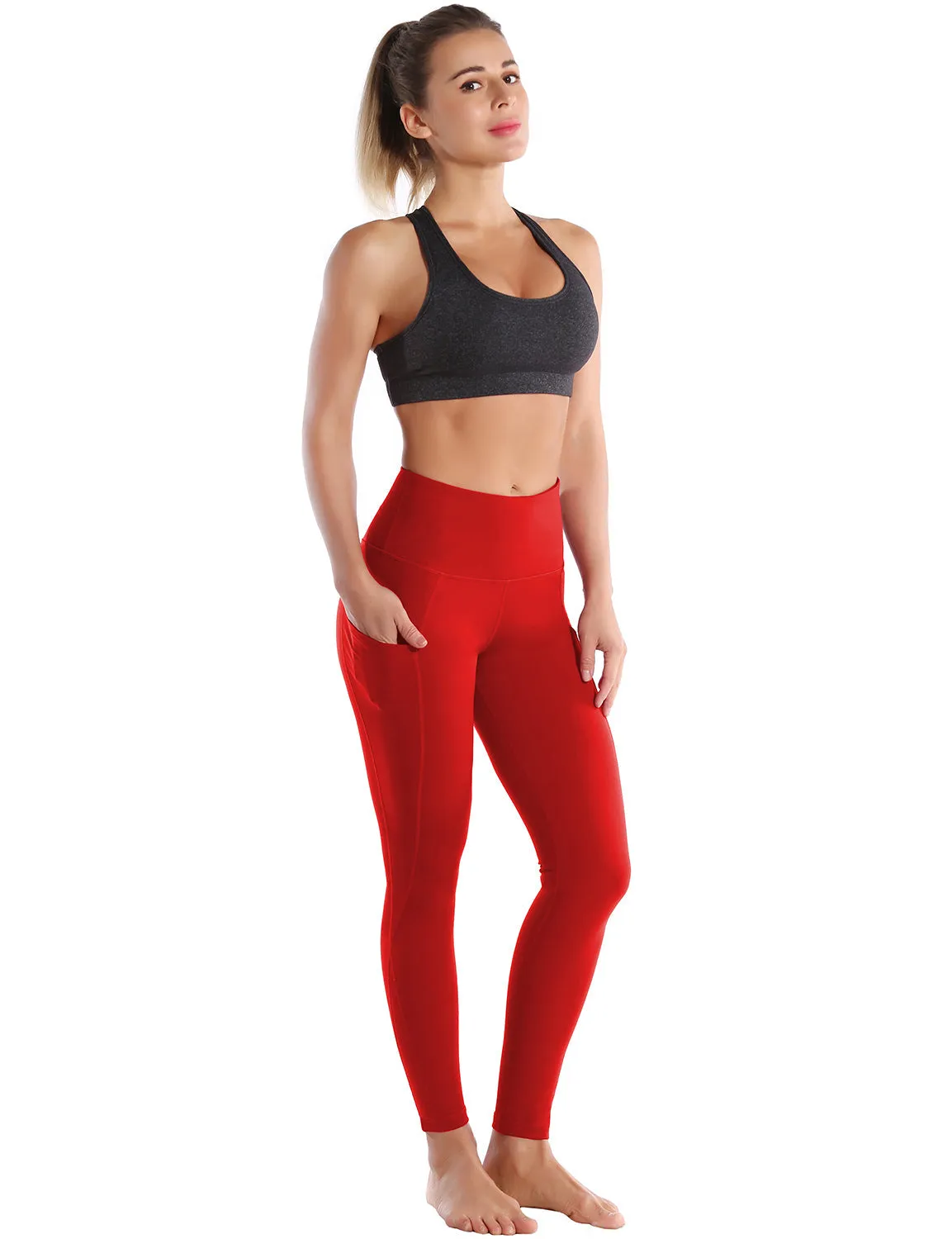 High Waist Side Pockets Running Pants scarlet_Running