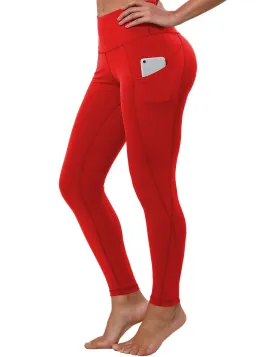 High Waist Side Pockets Running Pants scarlet_Running