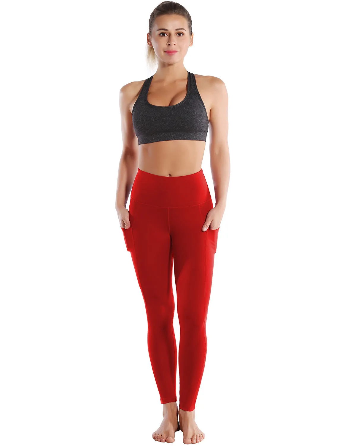 High Waist Side Pockets Running Pants scarlet_Running