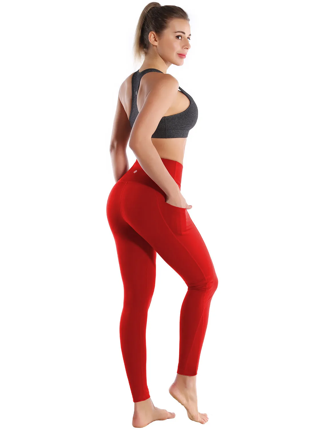 High Waist Side Pockets Running Pants scarlet_Running