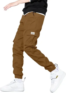 HOTake Men's Casual Cargo Pants Elastic Waist Drawstring Tapered Pants for Men Joggers Hiking Pants with Multi Pockets