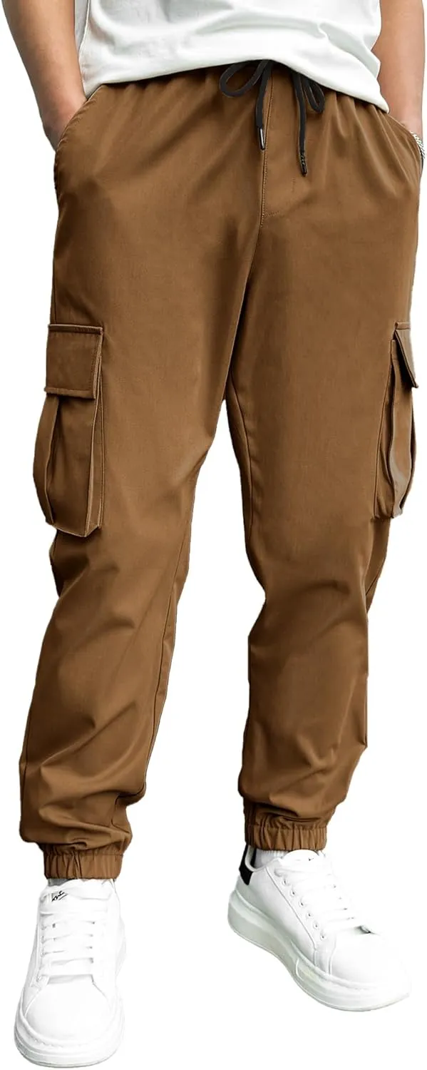 HOTake Men's Casual Cargo Pants Elastic Waist Drawstring Tapered Pants for Men Joggers Hiking Pants with Multi Pockets