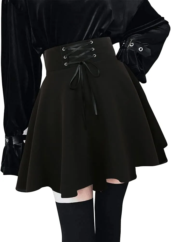 IDEALSANXUN Gothic Plaid Mini Skirts for Women Short High Waist Plaid Skirts