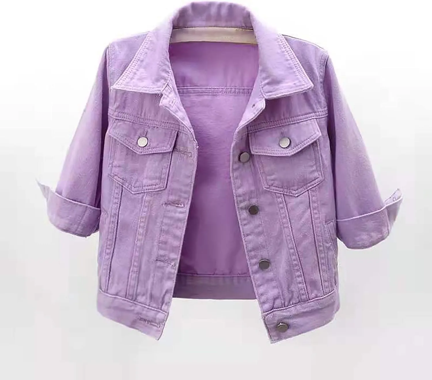 Jean Jacket for Women Trendy 2025 Plus Size 3/4 Sleeve Short Denim Jacket Casual Lapel Button Down Basic Cropped Coat