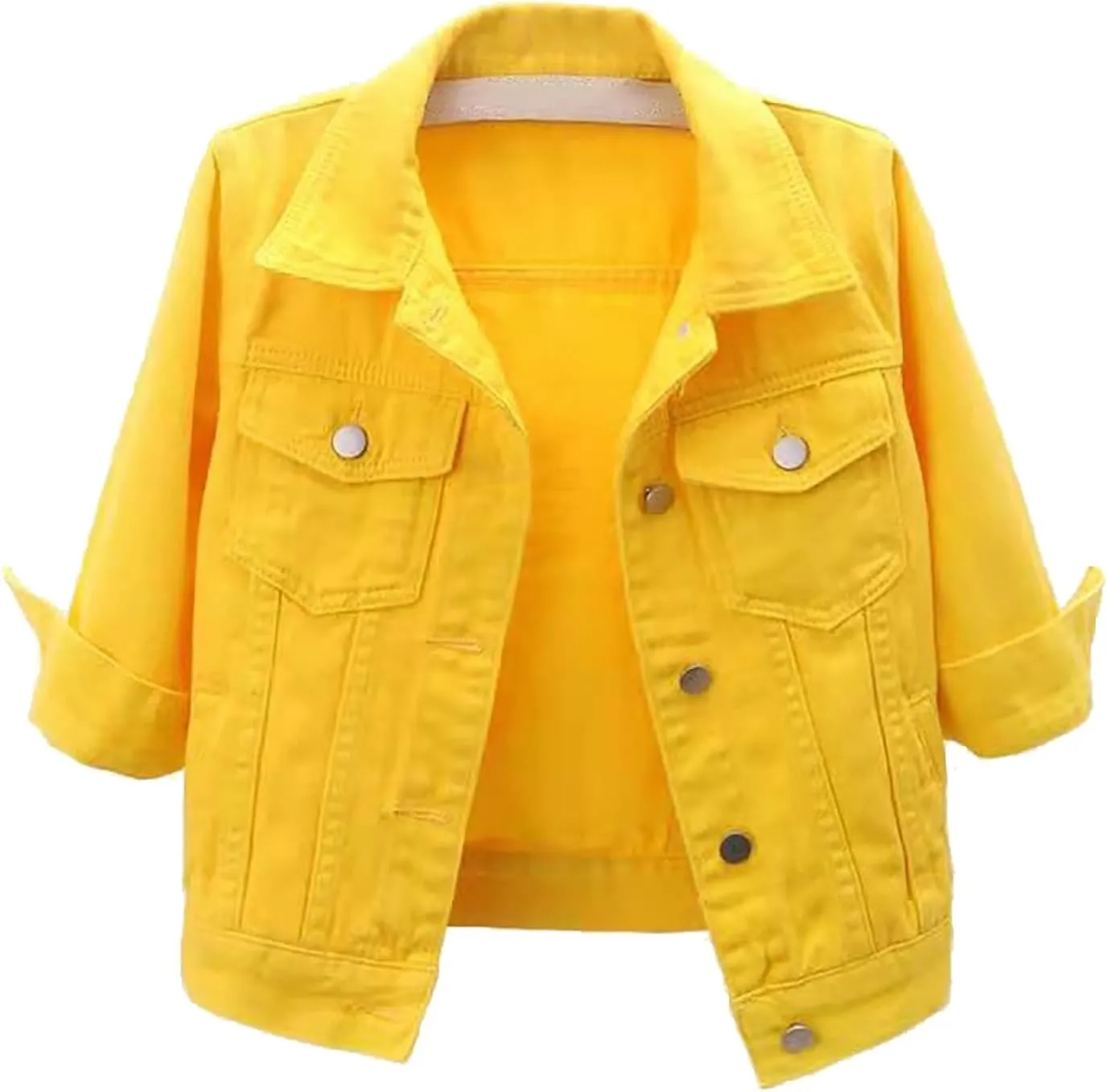 Jean Jacket for Women Trendy 2025 Plus Size 3/4 Sleeve Short Denim Jacket Casual Lapel Button Down Basic Cropped Coat