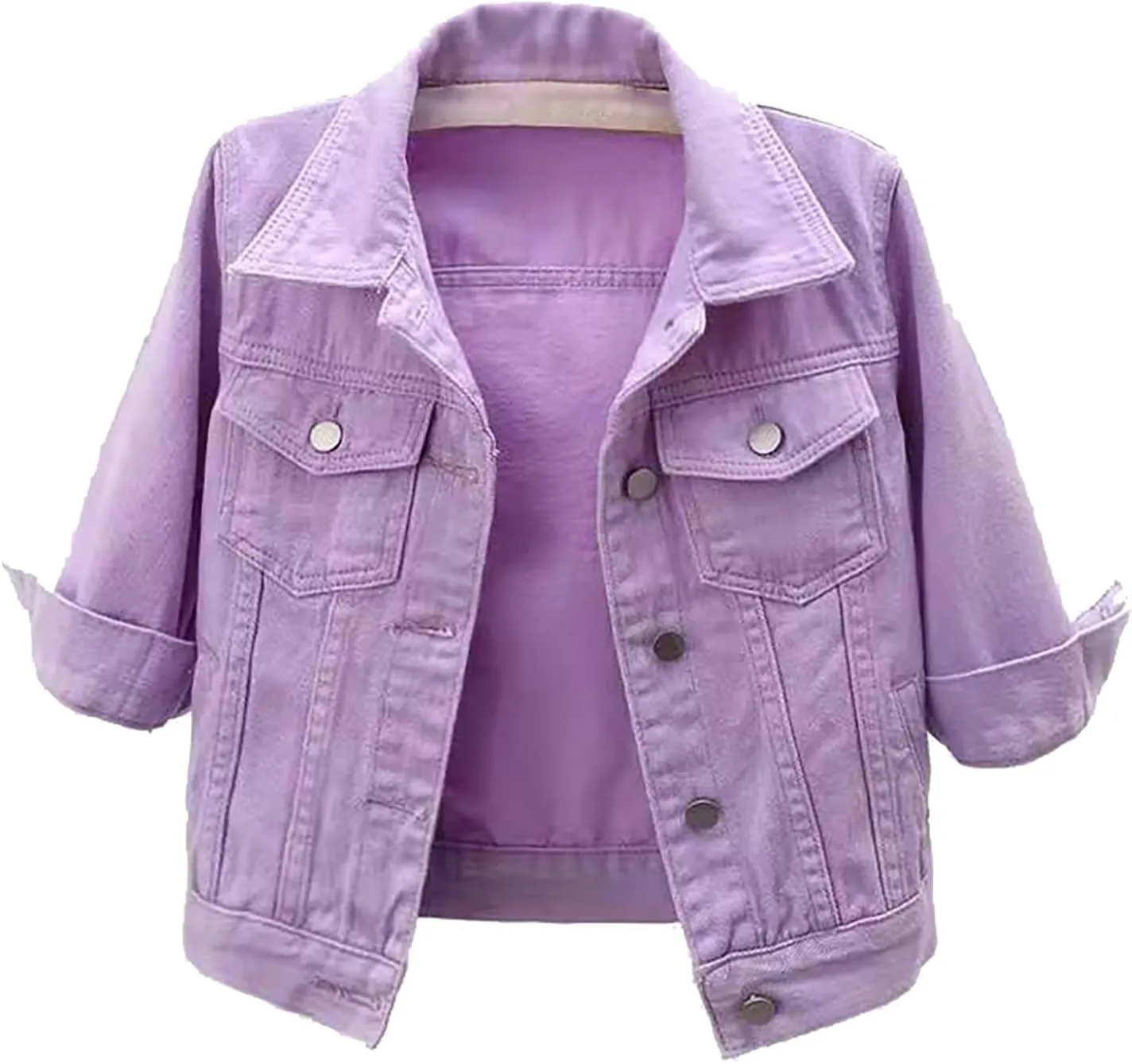 Jean Jacket for Women Trendy 2025 Plus Size 3/4 Sleeve Short Denim Jacket Casual Lapel Button Down Basic Cropped Coat