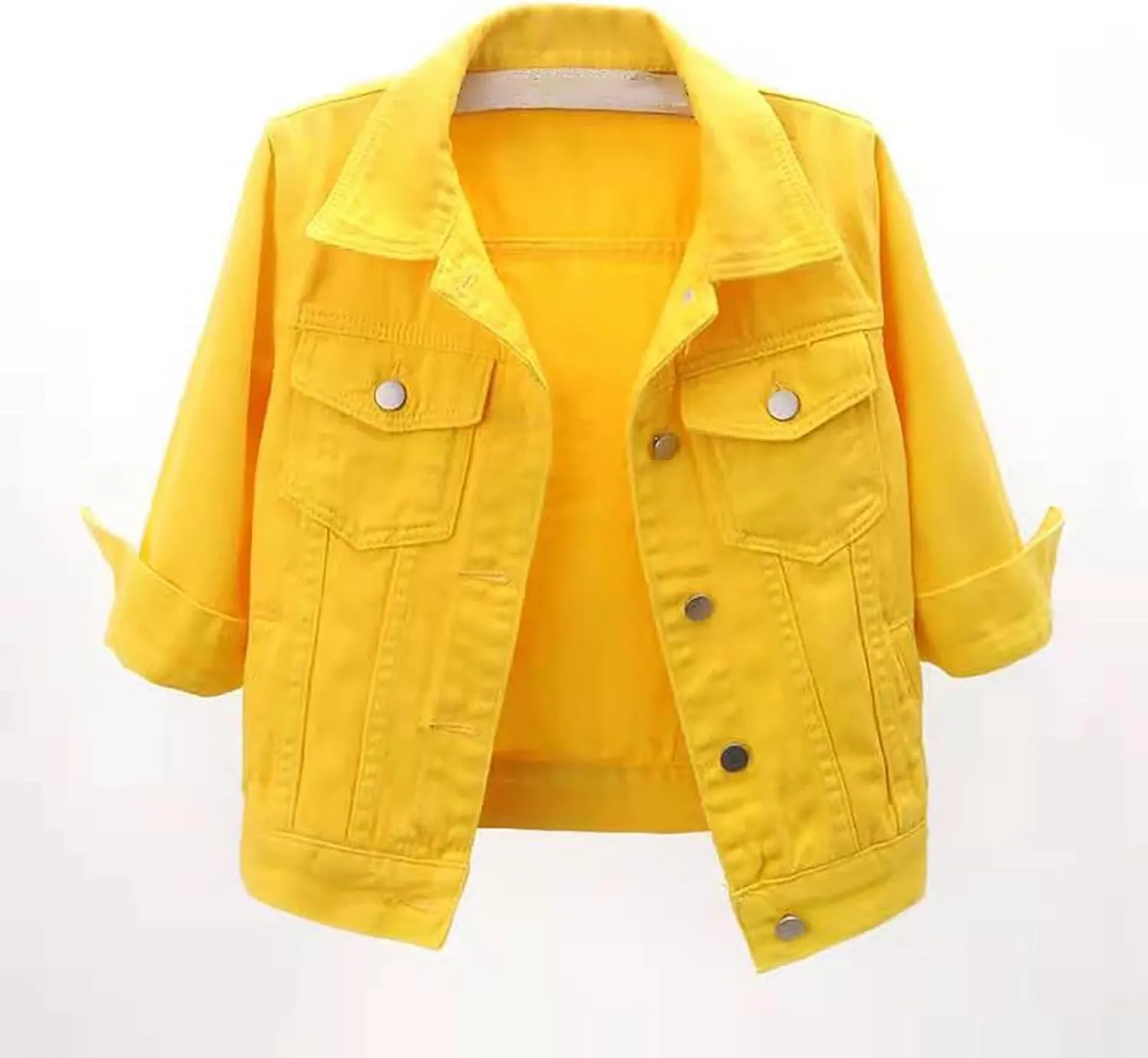 Jean Jacket for Women Trendy 2025 Plus Size 3/4 Sleeve Short Denim Jacket Casual Lapel Button Down Basic Cropped Coat