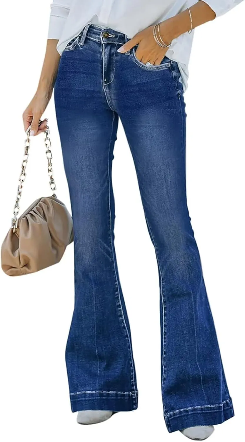 KDF High Waisted Bell Bottom Jeans for Women Flare Jeans for Women Stretch Wide Leg Jeans