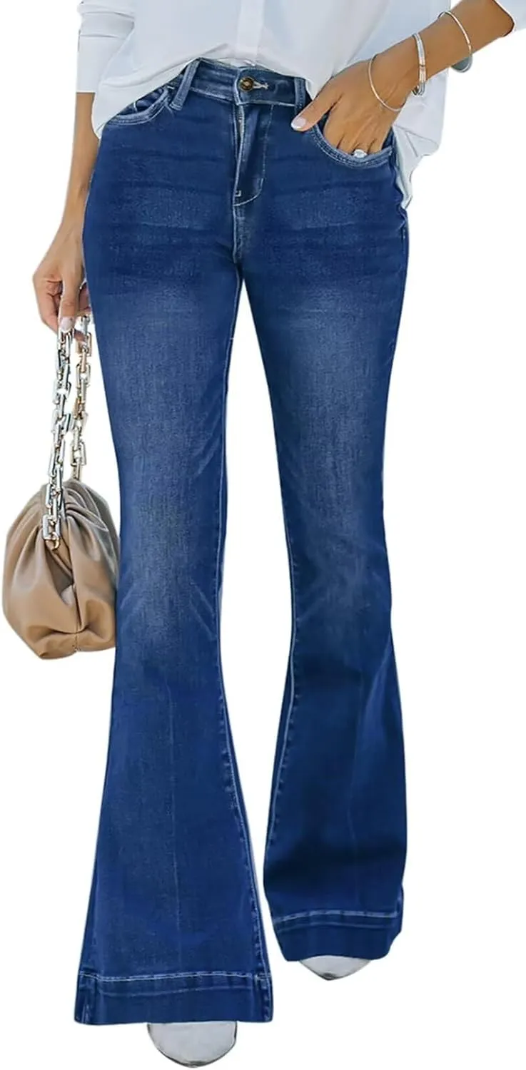 KDF High Waisted Bell Bottom Jeans for Women Flare Jeans for Women Stretch Wide Leg Jeans