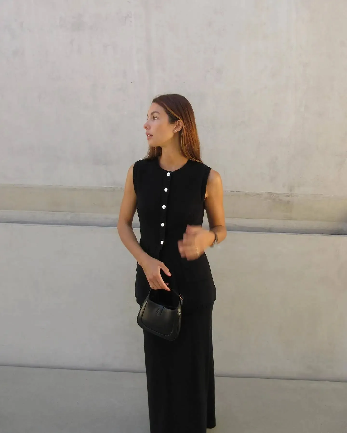 Knitted Solid Slit Vest and Long Skirt Suit