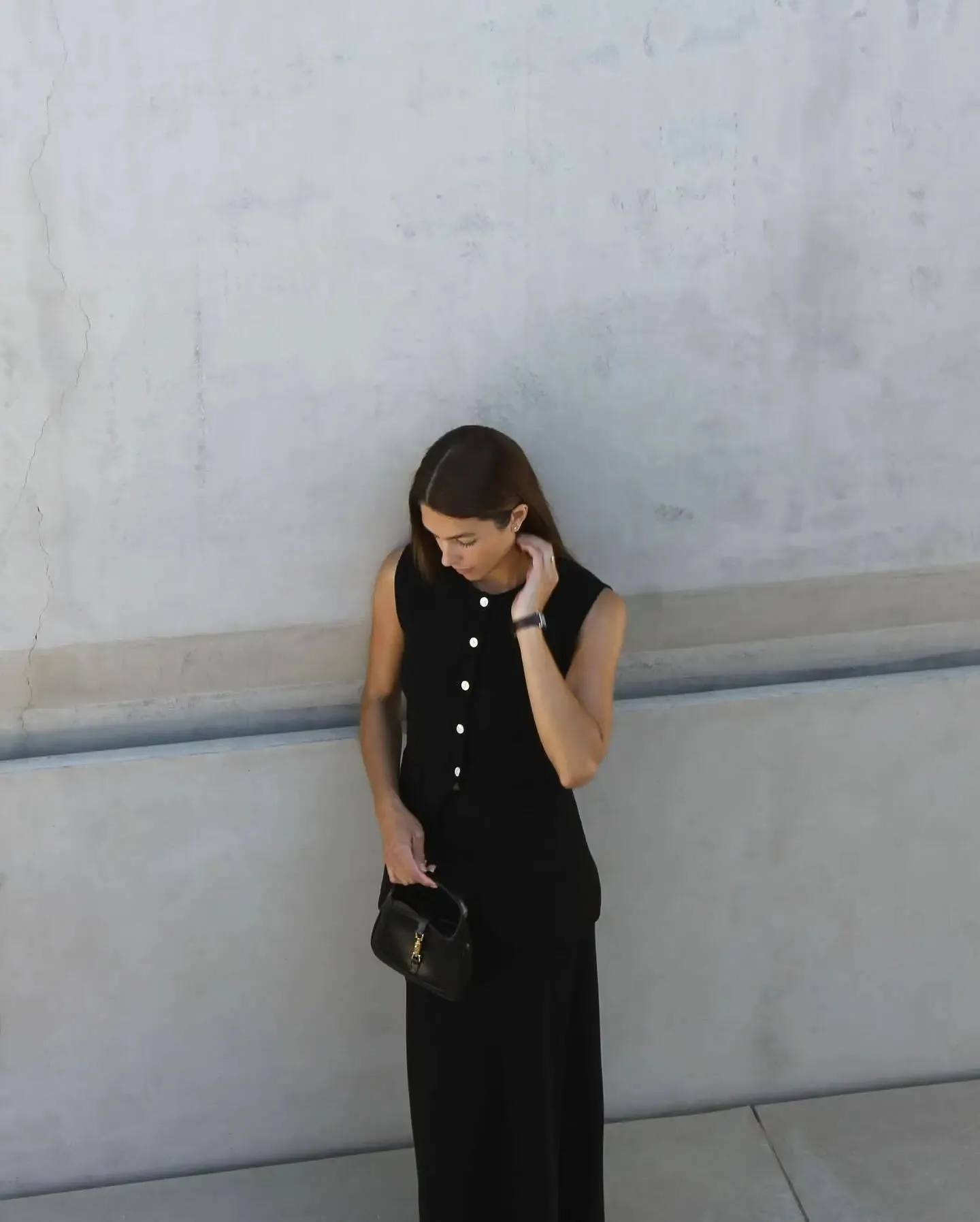 Knitted Solid Slit Vest and Long Skirt Suit