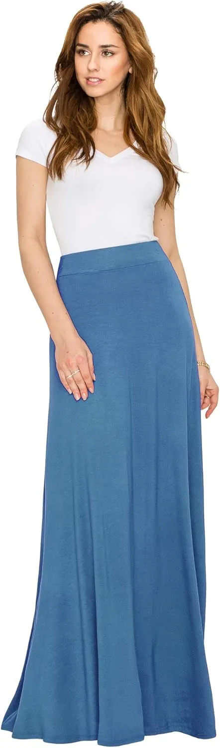 Lock and Love Women's Casual Comfy Stylish High Waist Flare Long Maxi Skirt  Available in Print & Solid Options