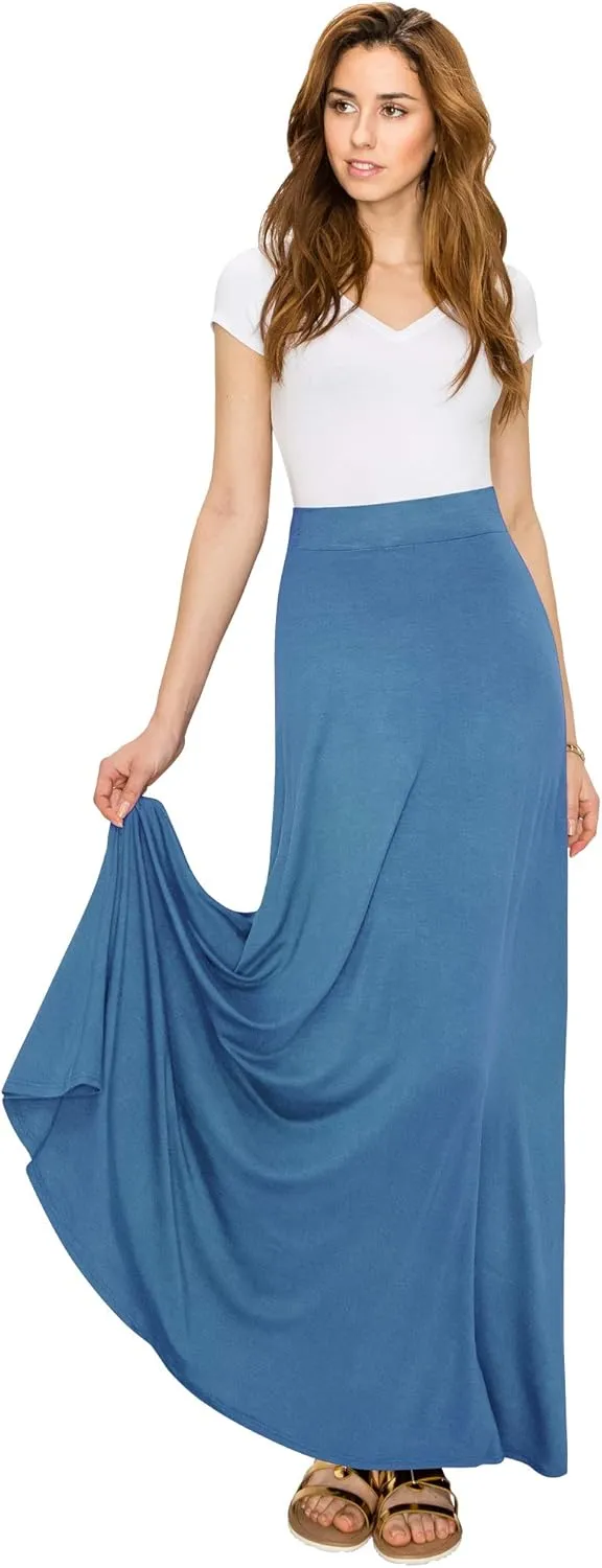 Lock and Love Women's Casual Comfy Stylish High Waist Flare Long Maxi Skirt  Available in Print & Solid Options