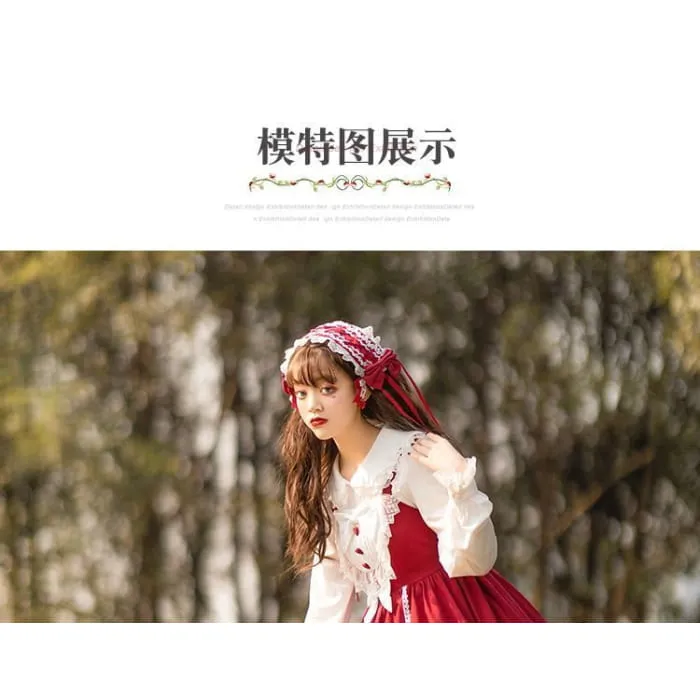 Lolita Lace Trim A-Line Overall Dress / Long-Sleeve Blouse / Petticoat Skirt / Headband / Set
