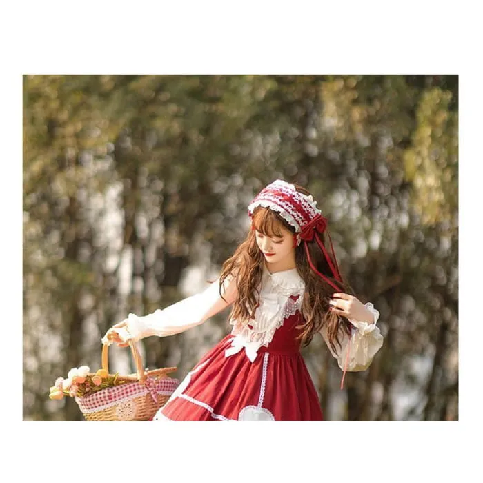 Lolita Lace Trim A-Line Overall Dress / Long-Sleeve Blouse / Petticoat Skirt / Headband / Set