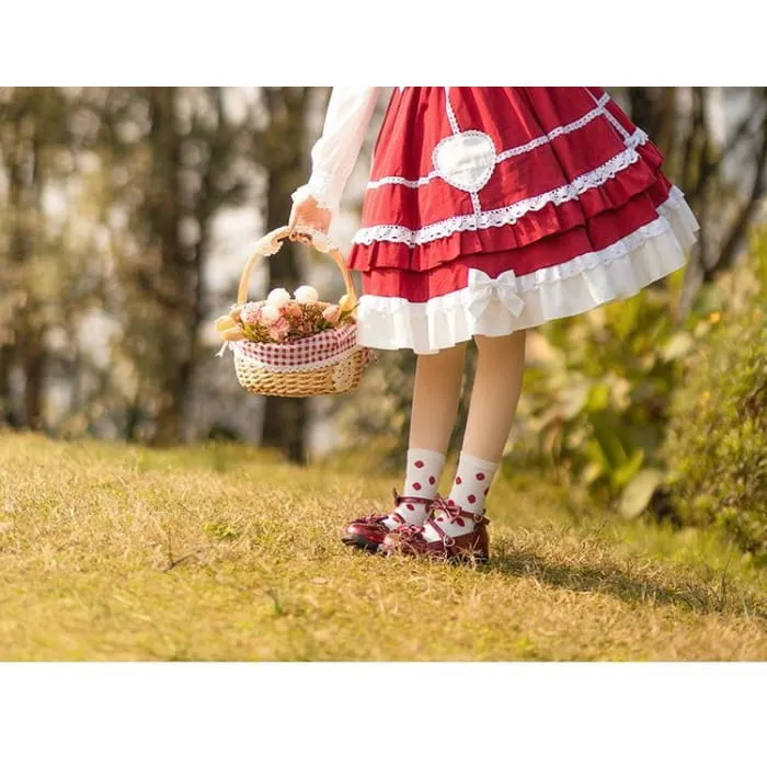 Lolita Lace Trim A-Line Overall Dress / Long-Sleeve Blouse / Petticoat Skirt / Headband / Set