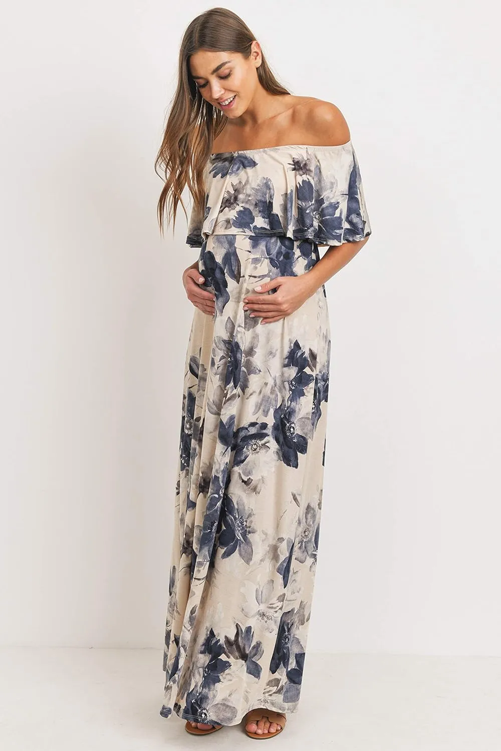 Maternity Dress Off Shoulder Maxi Pregnant Women Baby Shower Photoshoot