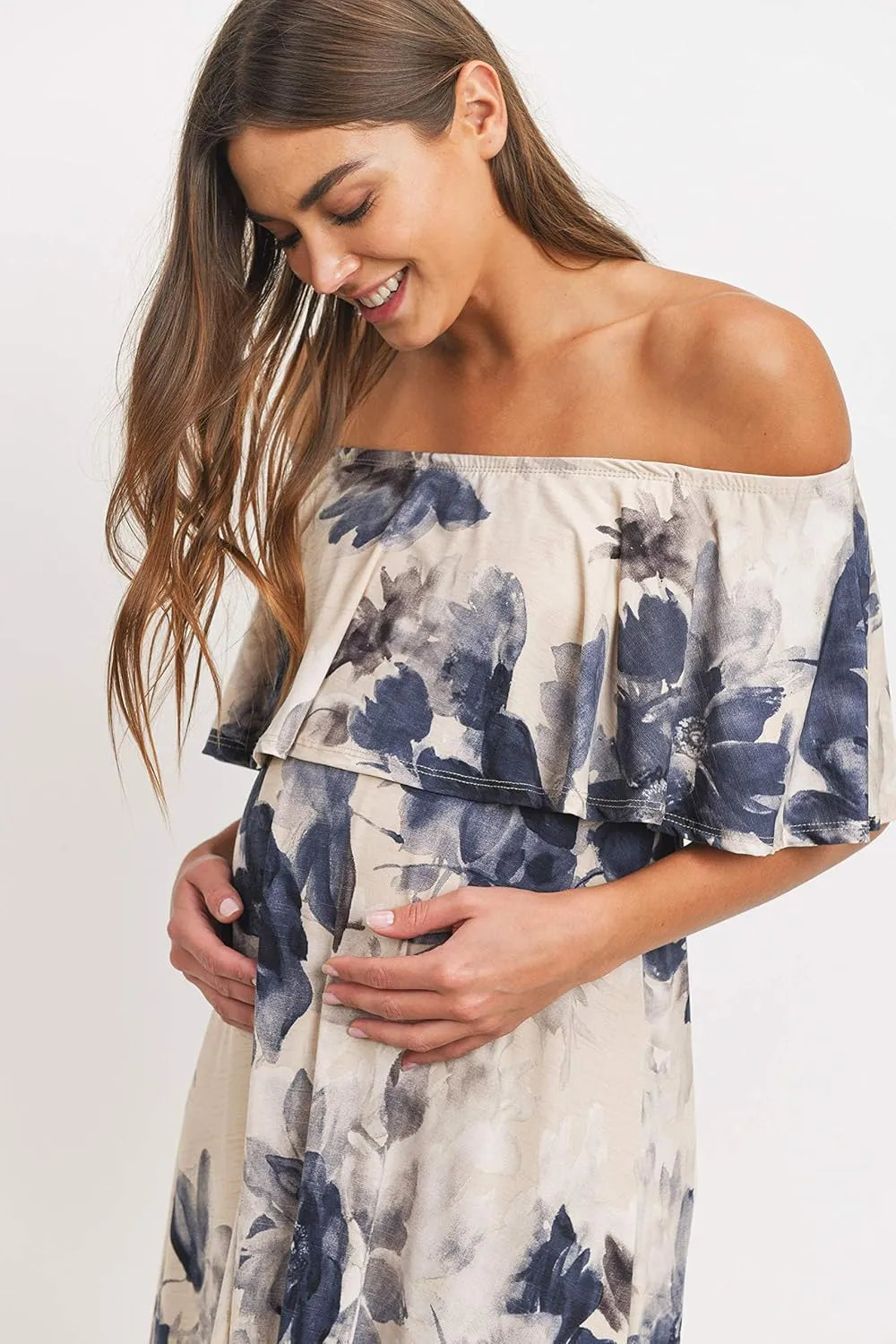 Maternity Dress Off Shoulder Maxi Pregnant Women Baby Shower Photoshoot