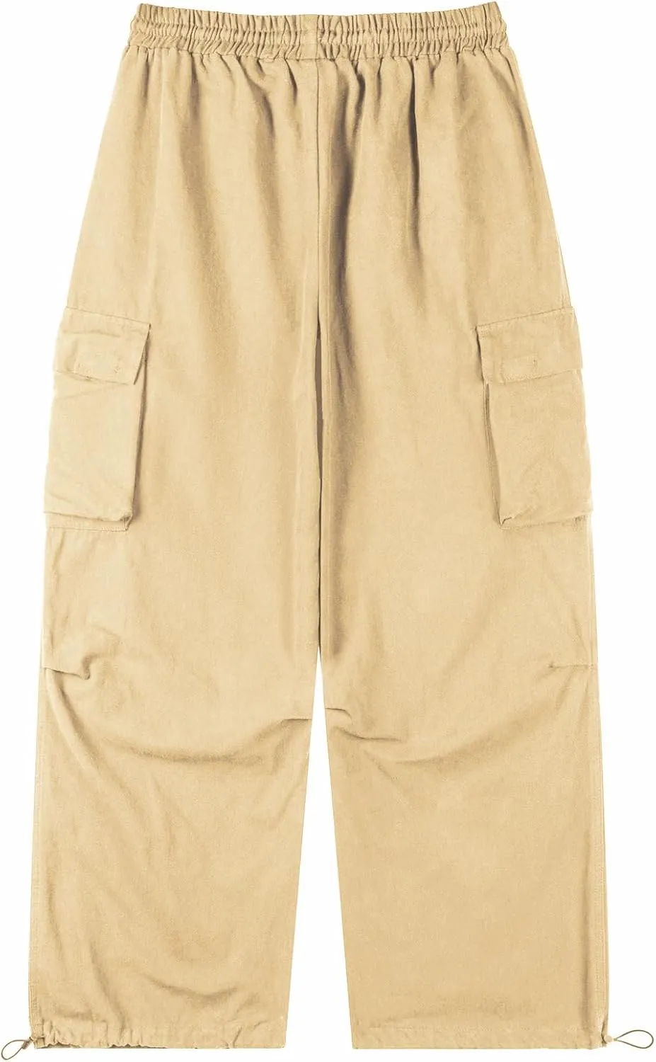 Men's Casual Cargo Pants Elastic Waist Drawstring Street Hip Hop Trousers with Pockets