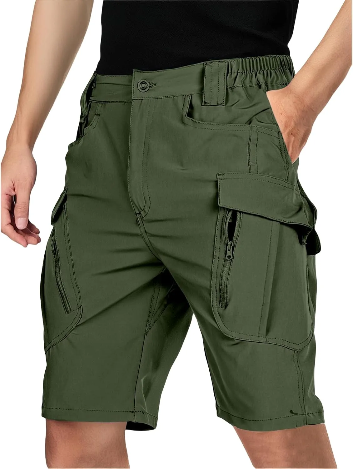 Mens Hiking Cargo Shorts Tactical Quick Dry Classic Shorts Elastic Waist Stretch Breathable Pant with Multi Pocket