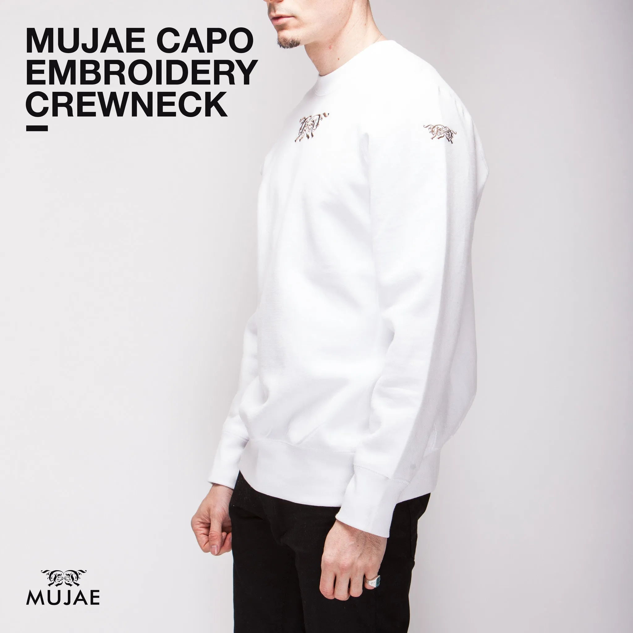 Mujae Capo Embroidery White Crewneck  (Heavy weighted cotton)