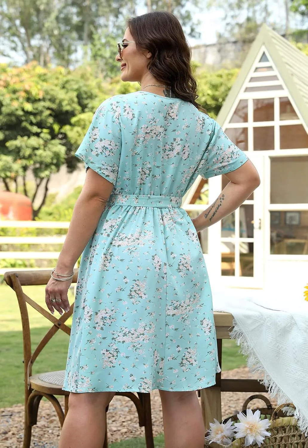 Nemidor Womens Casual Plus Size Summer Boho Swing Wrap Dress Floral Print with Pockets NEM295