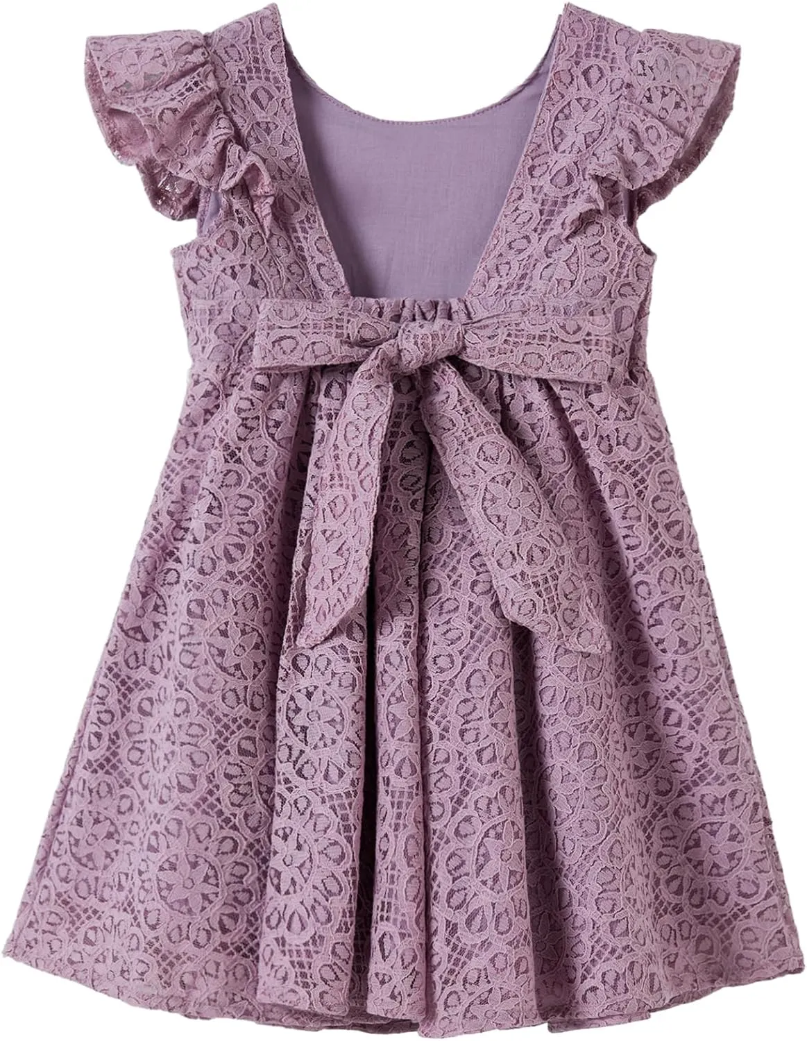 Niyage Backless Toddler Dress Open Back Girls Lace Bow Tie-Back Pom Pom Flutter Sleeves Party Princess Dresses