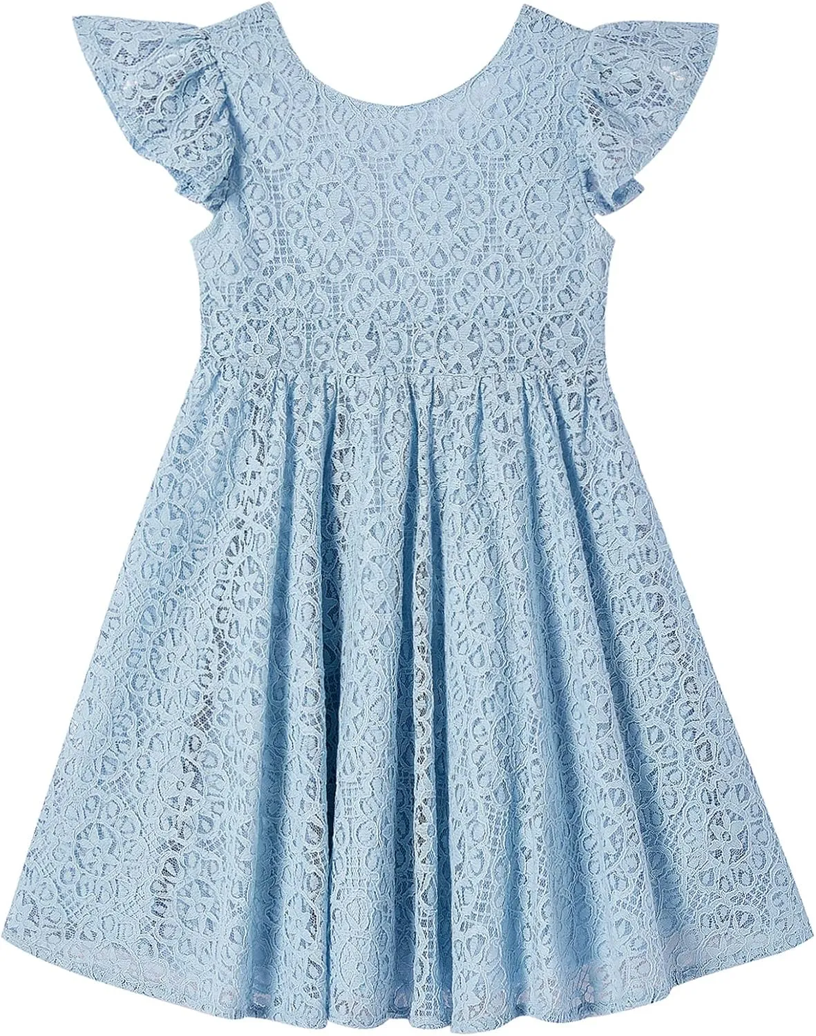 Niyage Backless Toddler Dress Open Back Girls Lace Bow Tie-Back Pom Pom Flutter Sleeves Party Princess Dresses