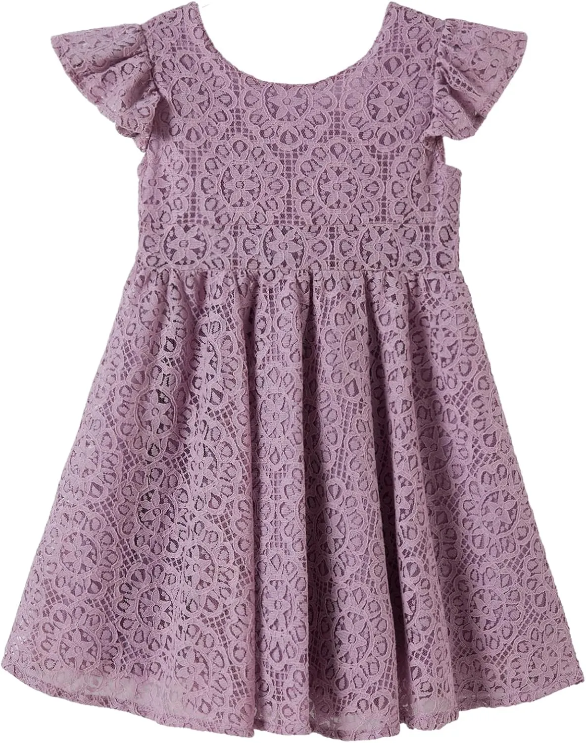 Niyage Backless Toddler Dress Open Back Girls Lace Bow Tie-Back Pom Pom Flutter Sleeves Party Princess Dresses