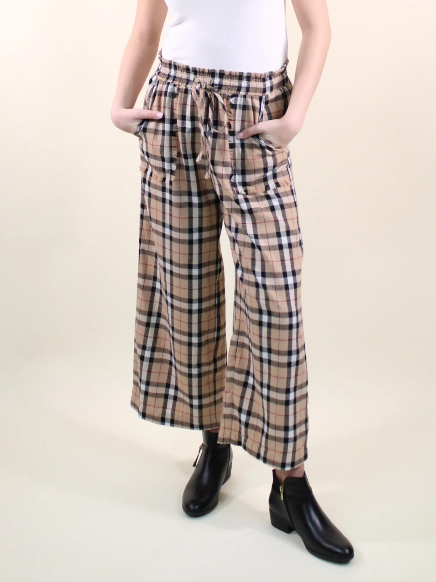 Plaid Drawstring Waist Pants