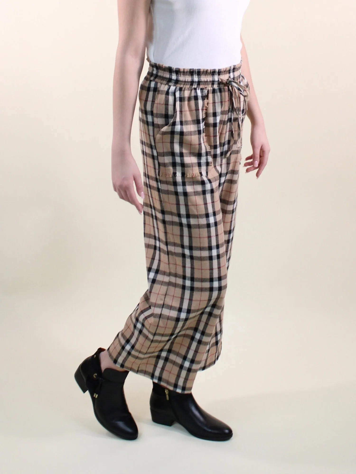 Plaid Drawstring Waist Pants