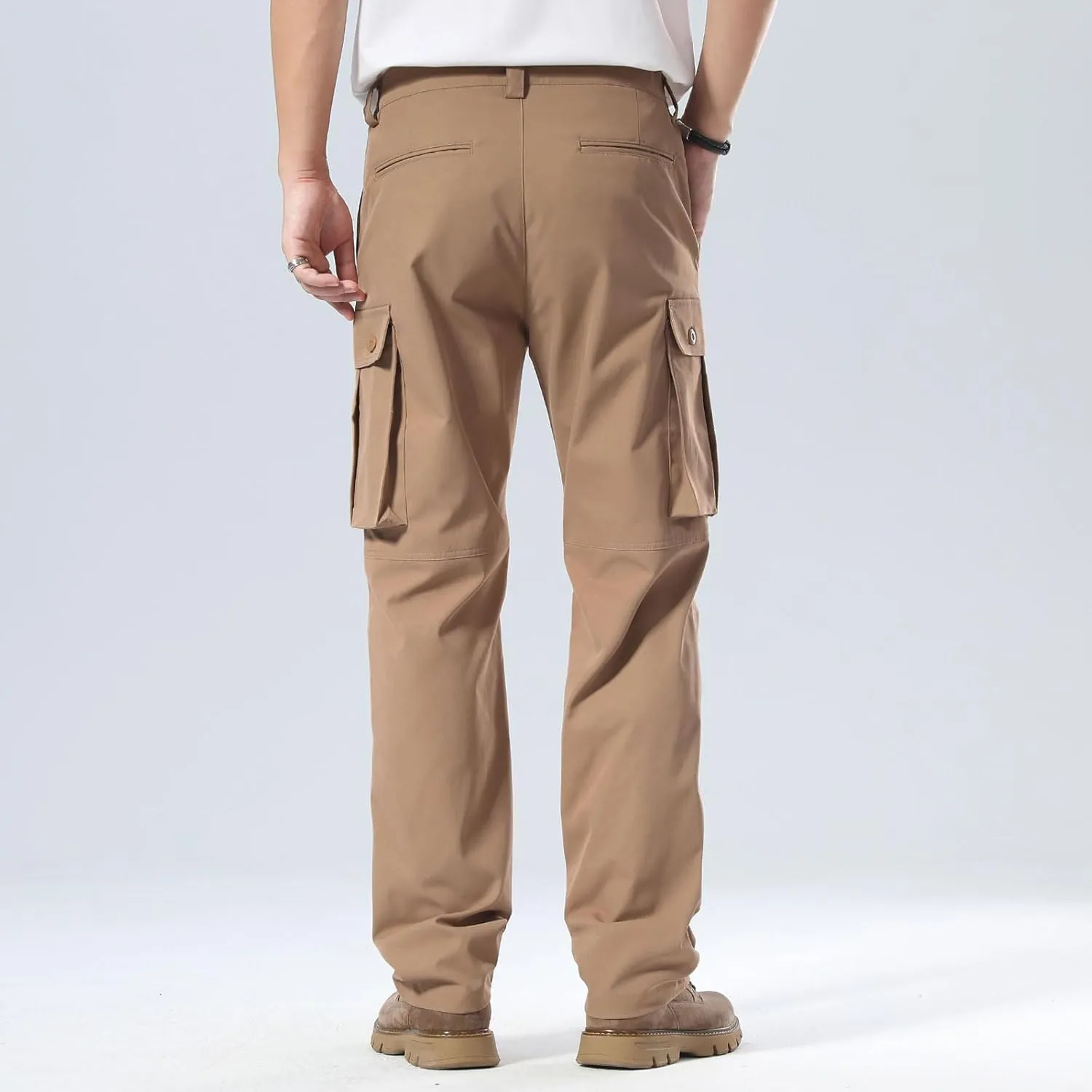 Plaid&Plain Men's Cargo Pants Loose Straight Fit with Multi-Pocket and Oversized Belt Loops