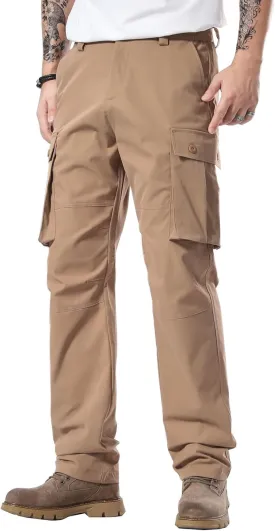 Plaid&Plain Men's Cargo Pants Loose Straight Fit with Multi-Pocket and Oversized Belt Loops