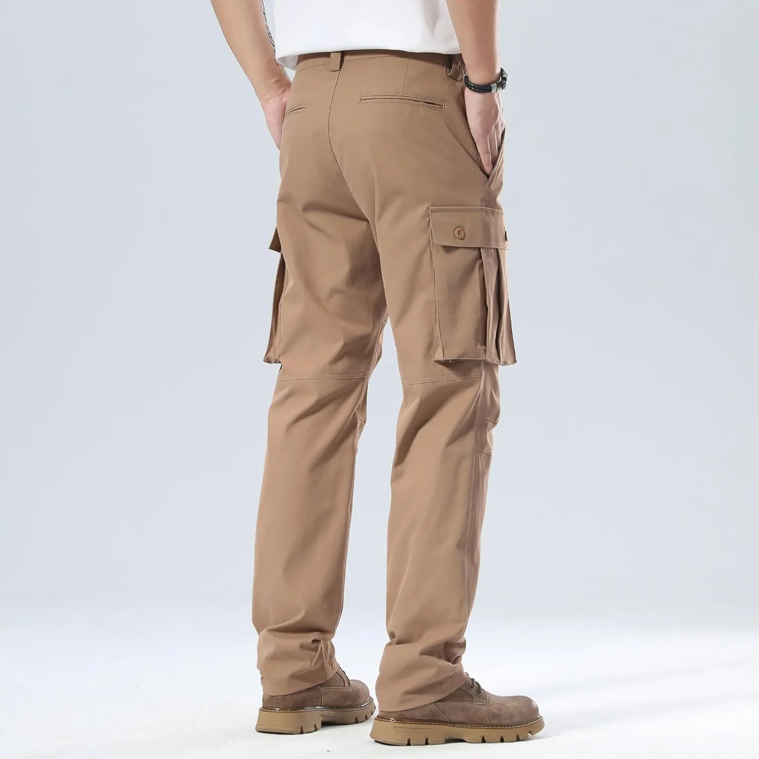 Plaid&Plain Men's Cargo Pants Loose Straight Fit with Multi-Pocket and Oversized Belt Loops