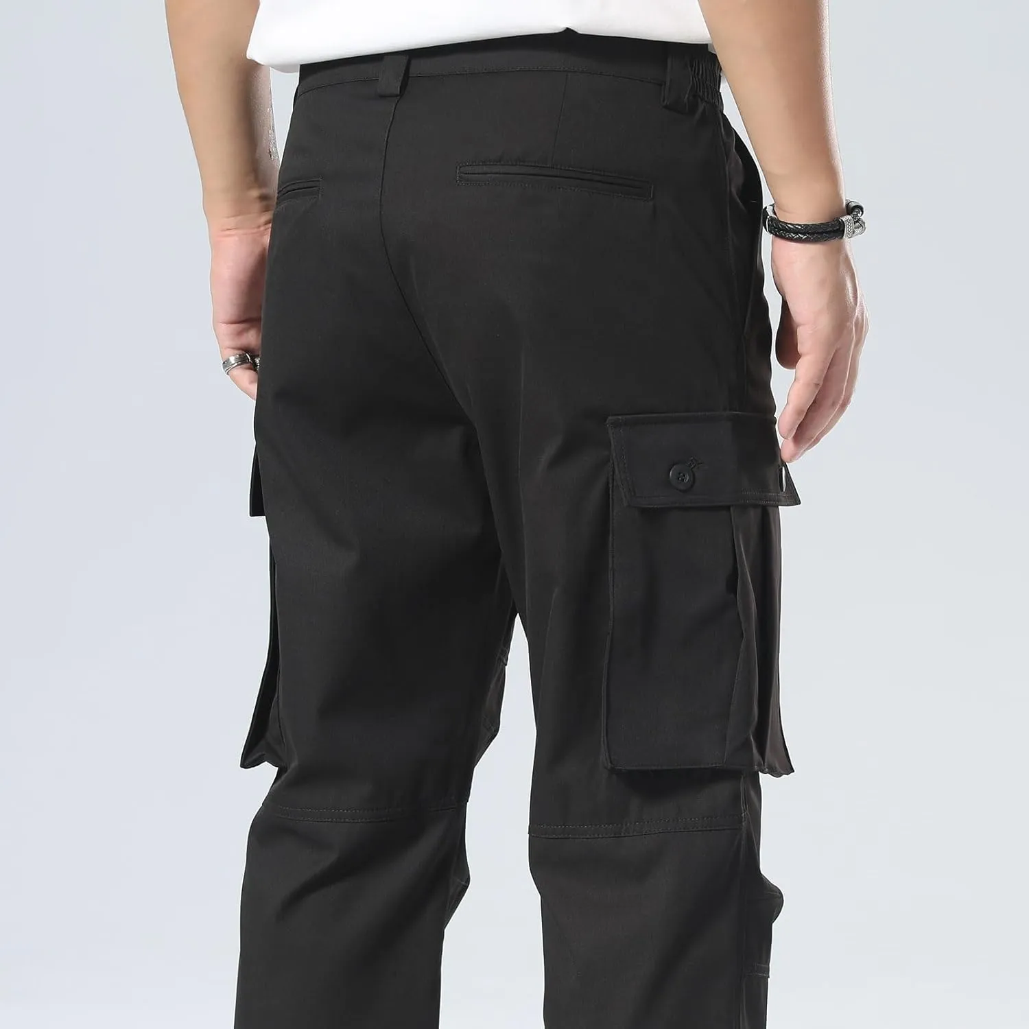 Plaid&Plain Men's Cargo Pants Loose Straight Fit with Multi-Pocket and Oversized Belt Loops