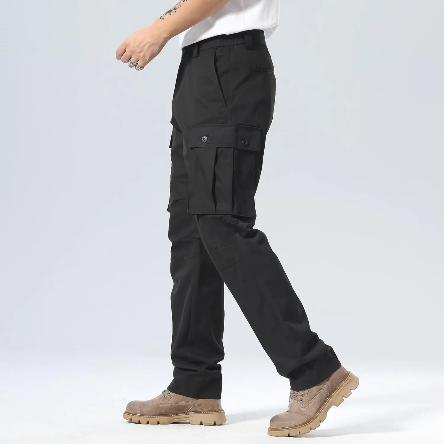 Plaid&Plain Men's Cargo Pants Loose Straight Fit with Multi-Pocket and Oversized Belt Loops