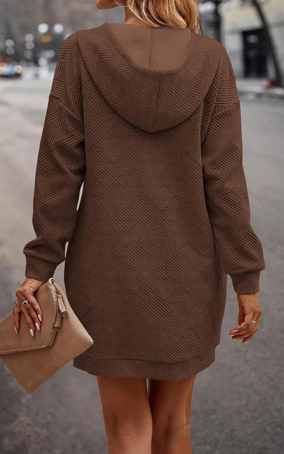 PRETTYGARDEN Long Sleeve Hoodies Dress 2024 Fall Trendy Texture Sweatshirts Outfits Button Hooded Winter Dresses with Pockets