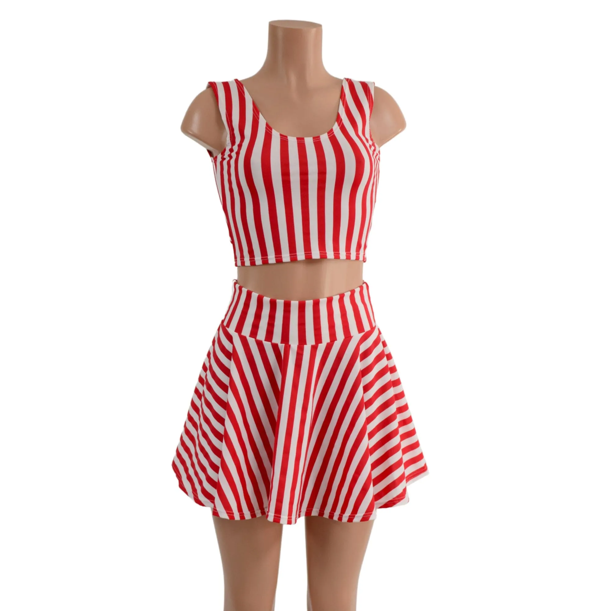 Red and White Circus Stripes 15" Circle Cut Skirt OR Top READY to SHIP