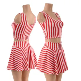 Red and White Circus Stripes 15" Circle Cut Skirt OR Top READY to SHIP
