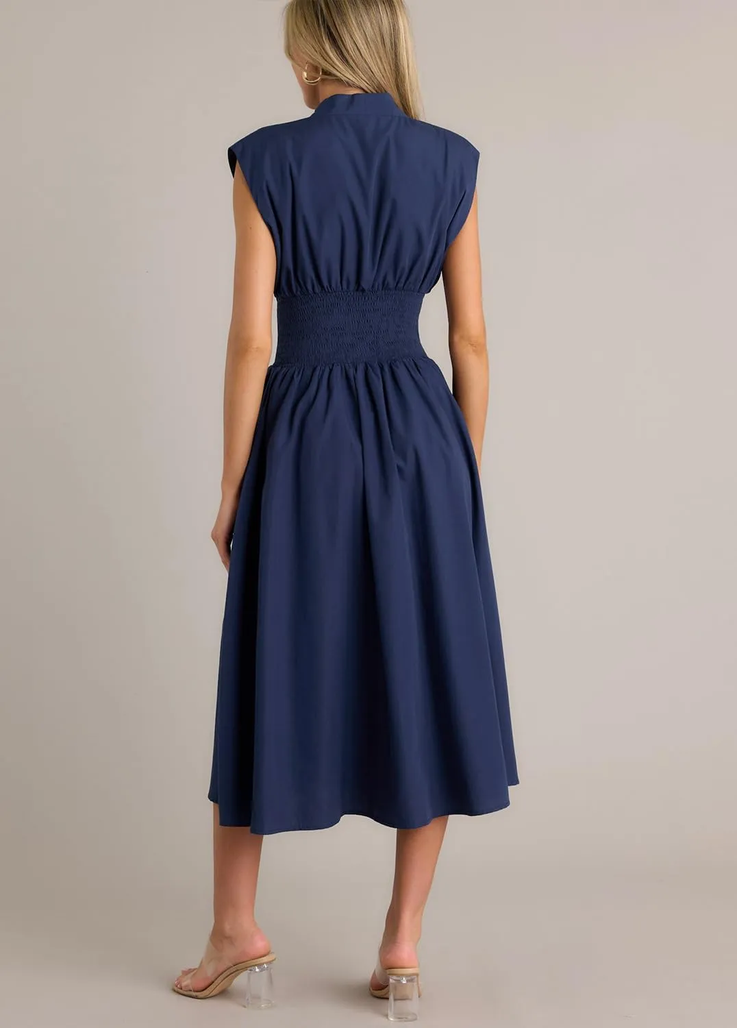 ROYLAMP Womens Summer Casual Dress Vintage Cocktail Wrap & Shape Dress V Neck Zipper Front Flowy Midi Dress with Pockets