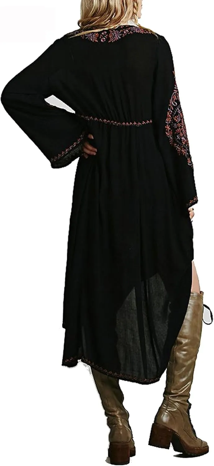 R.Vivimos Womens V Neck Bell Sleeve Vintage Floral Embroidered High Low Long Dresses