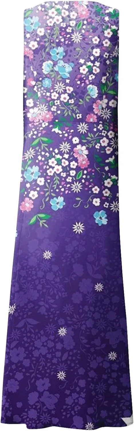 Sleeveless Dresses for Womens 2024 Beach Cotton Linen Floral Printed Dresses with Pockets Casual Flowy Long Dress