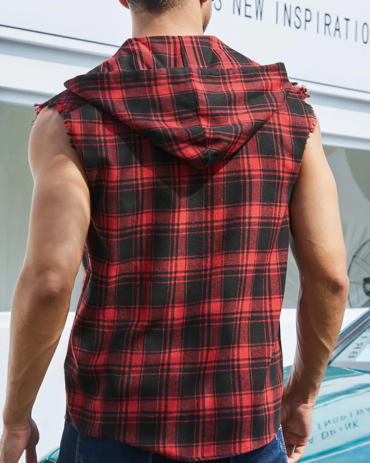 Sleeveless Plaid Vest Hoodies for Men,Cowboy Button Down Shirts