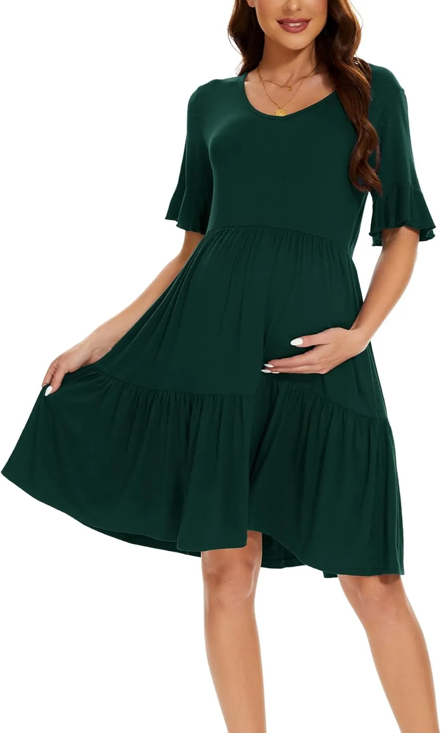 Smallshow Women's Maternity Dress Ruffle Short Sleeve Pregnancy Clothes Summer