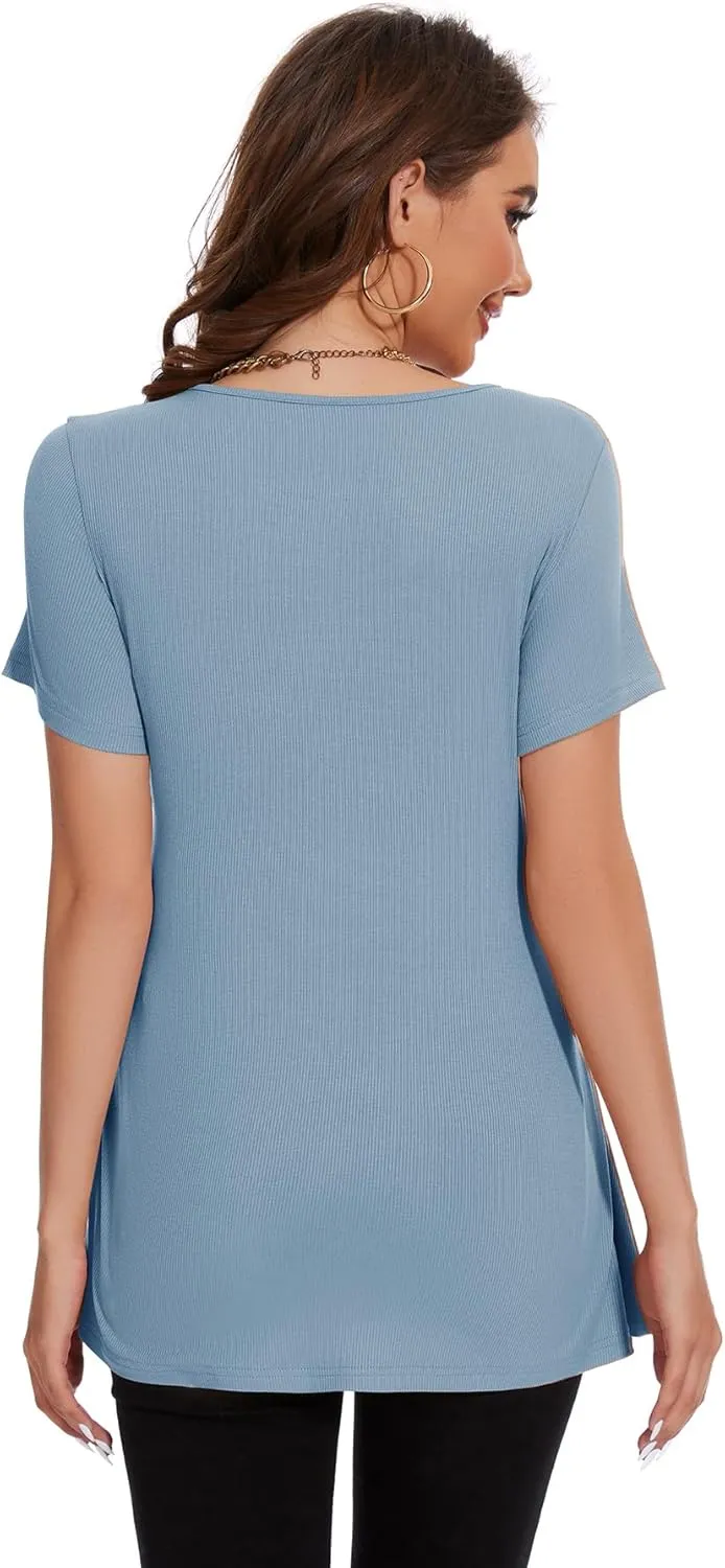 Smallshow Women's Maternity Shirts Tie Front Short Sleeve Pregnancy Tops Clothes