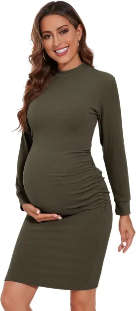 Smallshow Women's Materntiy Dress Long Sleeve Knit Crew Neck Pregnancy Clothes