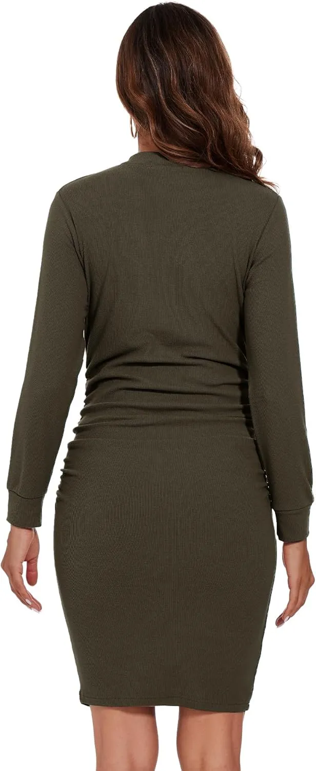Smallshow Women's Materntiy Dress Long Sleeve Knit Crew Neck Pregnancy Clothes