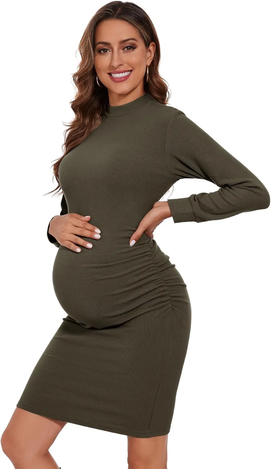 Smallshow Women's Materntiy Dress Long Sleeve Knit Crew Neck Pregnancy Clothes