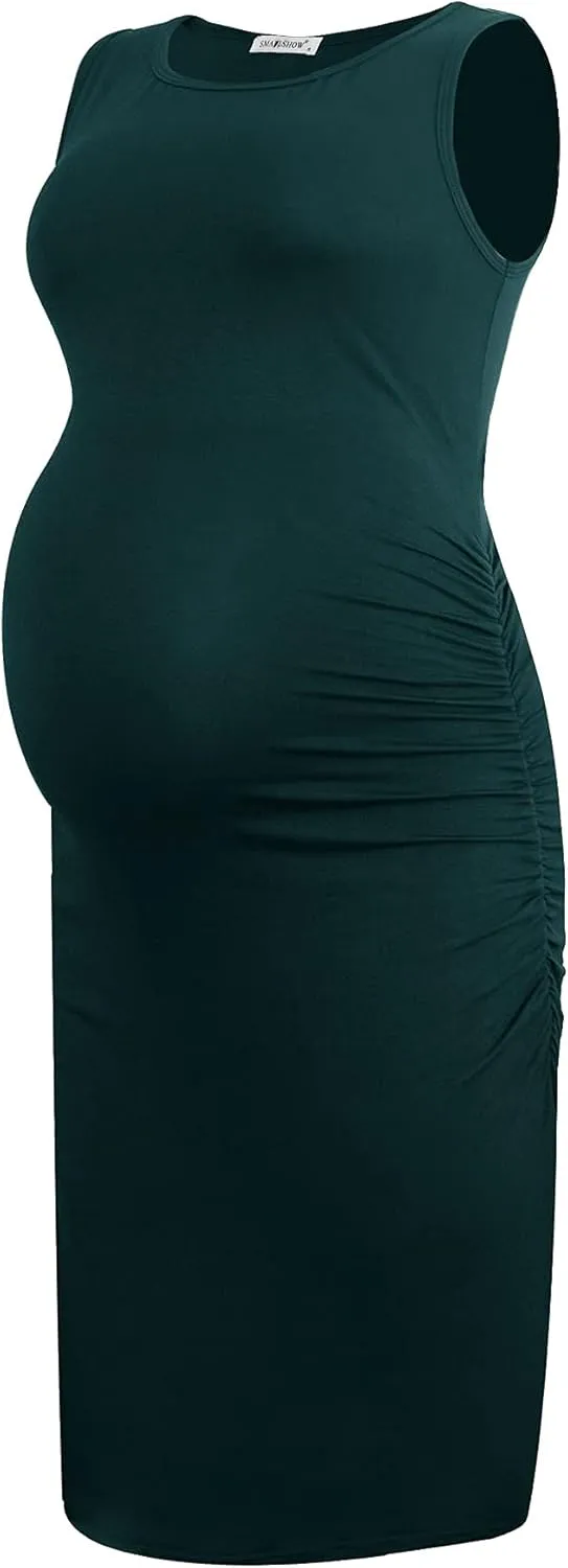 Smallshow Women's Sleeveless Maternity Dress Ruched Pregnancy Clothes