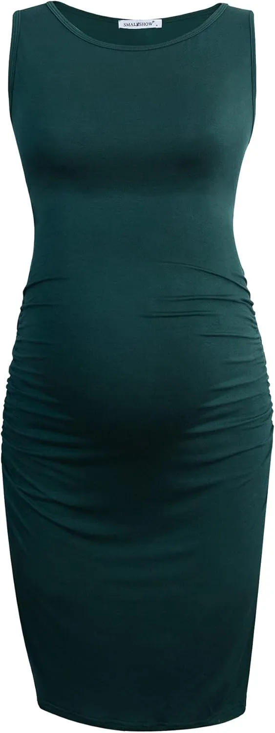 Smallshow Women's Sleeveless Maternity Dress Ruched Pregnancy Clothes
